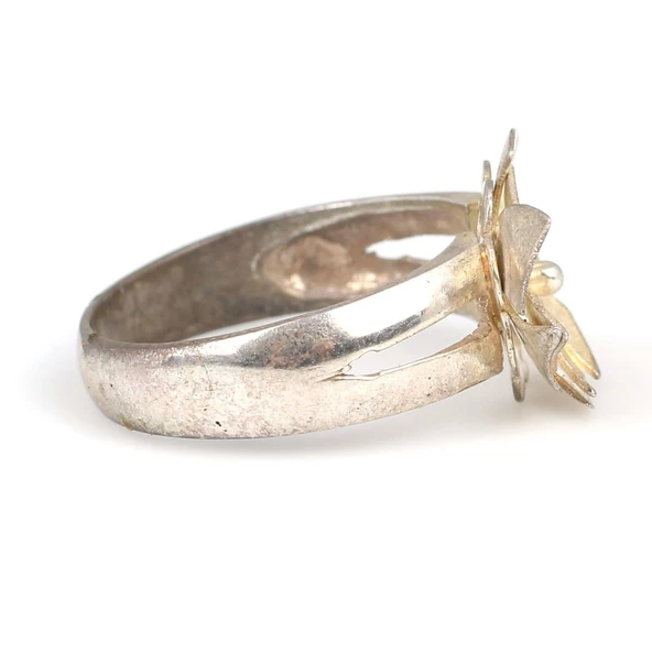 925 Ayar Gümüş Çiçek Yüzük, Beyaz - Resim 6