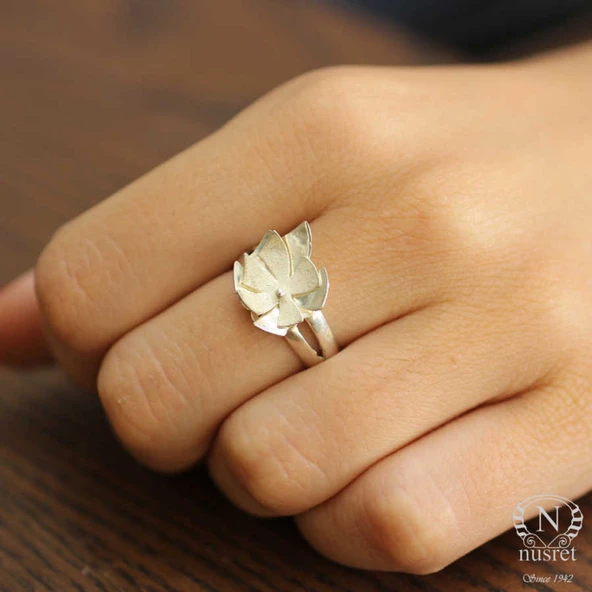 925 Ayar Gümüş Çiçek Yüzük, Beyaz - Resim 3