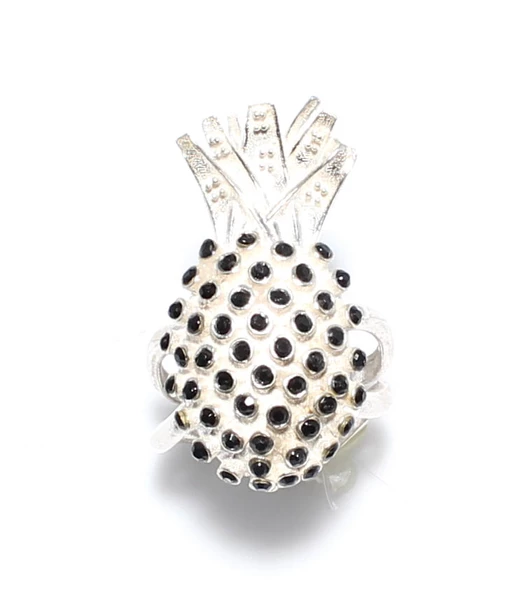 925 Ayar Gümüş Siyah Zirkon Taşlı Ananas Yüzük ürün görseli 1