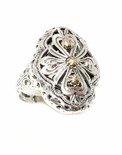 925 Ayar Gümüş Bronz Karışımı Konstantinapol Tasarım Yüzük - Resim 3