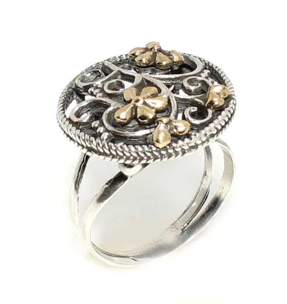 Konstantinapol Tasarım Çiçek Desenli Otantik Yüzük - Resim 3