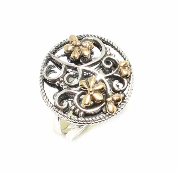 Konstantinapol Tasarım Çiçek Desenli Otantik Yüzük - Resim 2