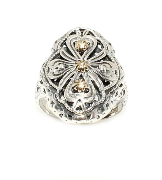 925 Ayar Gümüş Bronz Karışımı Konstantinapol Tasarım Yüzük - Resim 4