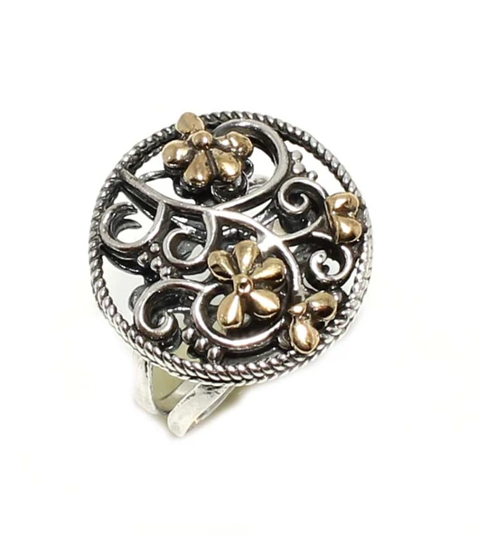 Konstantinapol Tasarım Çiçek Desenli Otantik Yüzük - Resim 5