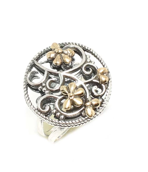 Konstantinapol Tasarım Çiçek Desenli Otantik Yüzük - Resim 4