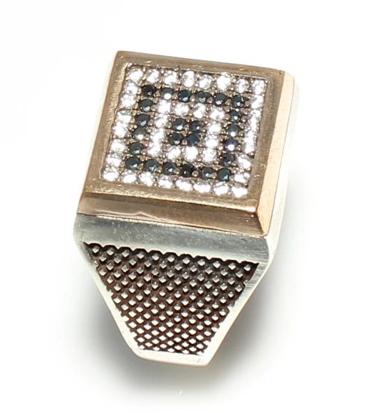 925 Ayar Gümüş Bronz Karışımı Kare Taşlı Erkek Yüzük ürün görseli