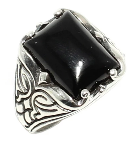 925 Ayar Gümüş Dikdörtgen Onyx Taşlı Erkek Yüzük - Resim 5