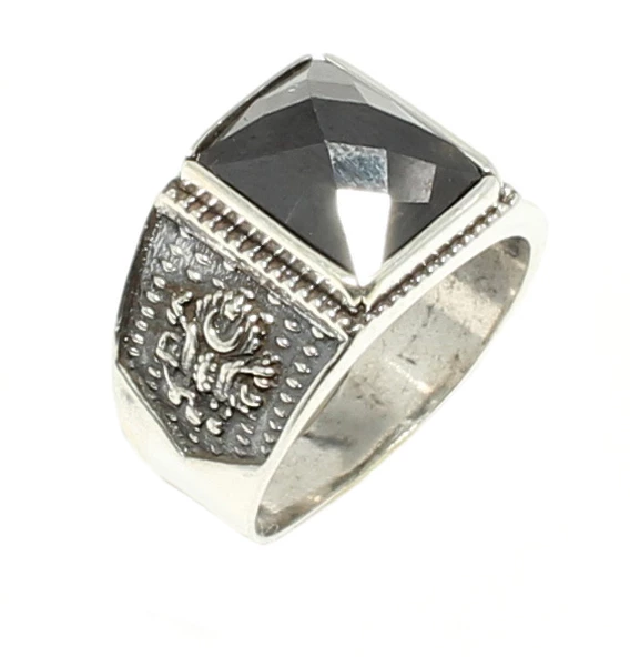 925 Ayar Gümüş Dikdörtgen Onyx Taşlı Osmanlı Arması İşlemeli Erkek Yüzük - Resim 7