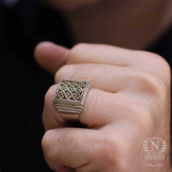 Konstantinapol Tasarım Kare Otantik Yüzük - Resim 11