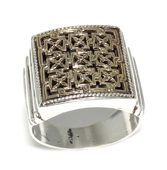 Konstantinapol Tasarım Kare Otantik Yüzük - Resim 7