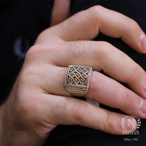 Konstantinapol Tasarım Kare Otantik Yüzük - Resim 4