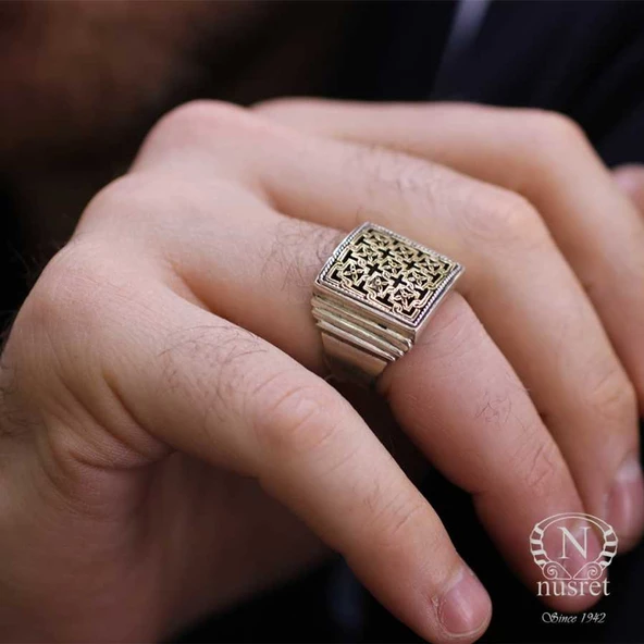 Konstantinapol Tasarım Kare Otantik Yüzük - Resim 12