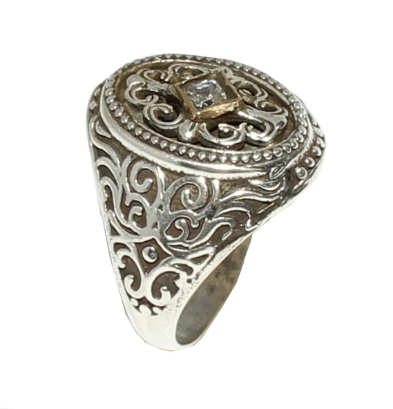 925 Ayar Gümüş Bronz Konstantinapol Tasarım Beyaz Taşlı Yüzük - Resim 7