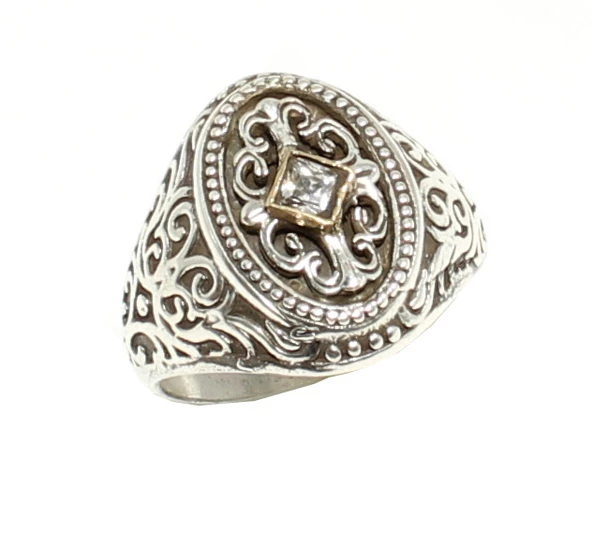 925 Ayar Gümüş Bronz Konstantinapol Tasarım Beyaz Taşlı Yüzük - Resim 6