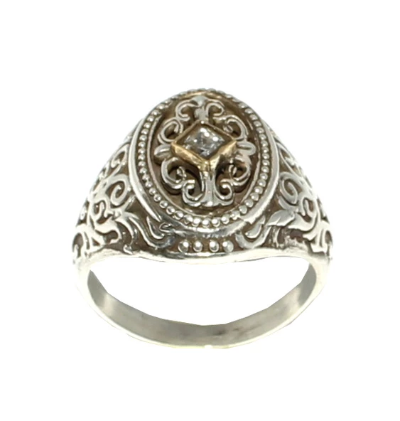 925 Ayar Gümüş Bronz Konstantinapol Tasarım Beyaz Taşlı Yüzük - Resim 4