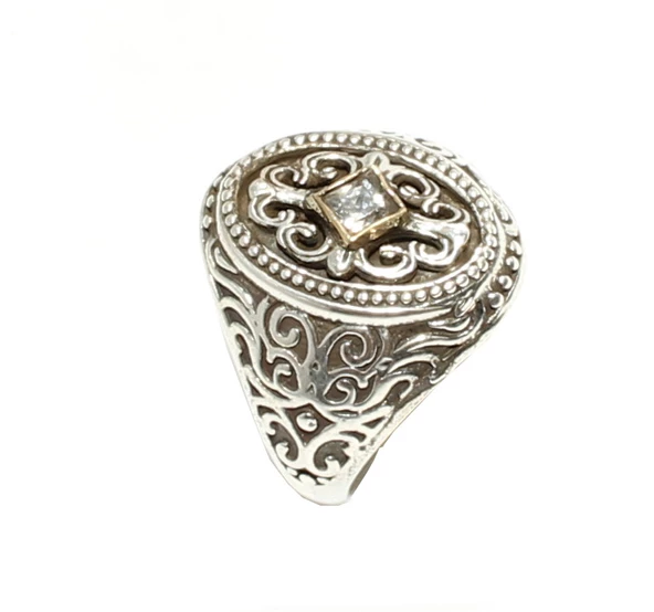 925 Ayar Gümüş Bronz Konstantinapol Tasarım Beyaz Taşlı Yüzük - Resim 3