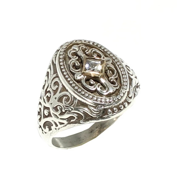 925 Ayar Gümüş Bronz Konstantinapol Tasarım Beyaz Taşlı Yüzük ürün görseli 1