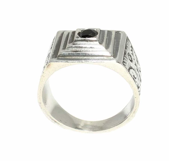 925 Ayar Gümüş Oniks Taşlı Piramit Modeli Erkek Yüzük - Resim 2