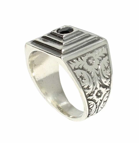 925 Ayar Gümüş Oniks Taşlı Piramit Modeli Erkek Yüzük - Resim 4