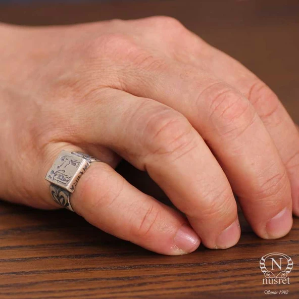 925 Ayar Gümüş Mısır Hiyeroglif Yüzük - Resim 2
