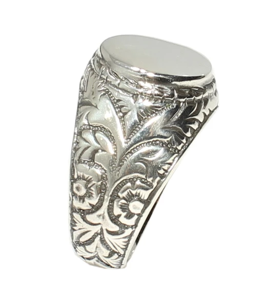 925 Ayar Gümüş Yaprak Kenarlı Yuvarlak Ayna Yüzük - Resim 2