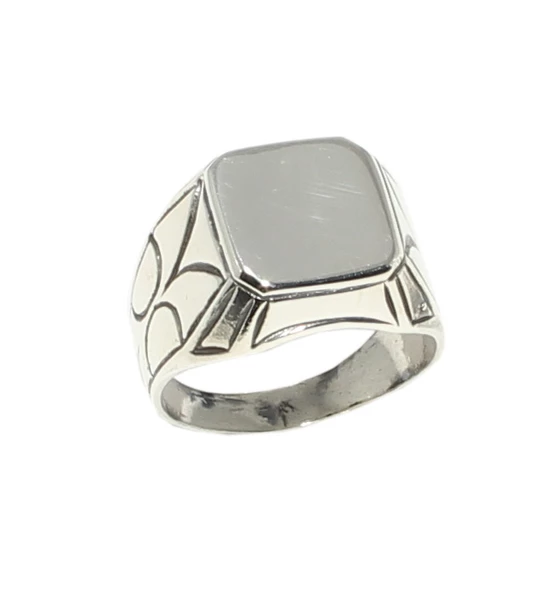 925 Ayar Gümüş Çizik Kenarlı Dörtgen Ayna Yüzük ürün görseli 1