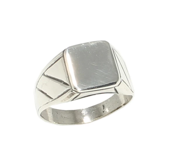 925 Ayar Gümüş Çizgi Kenarlı Dörtgen Ayna Yüzük ürün görseli