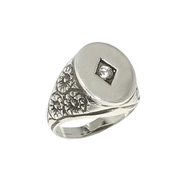 925 Ayar Gümüş Beyaz Zirkon Taşlı Oval Ayna Yüzük ürün görseli