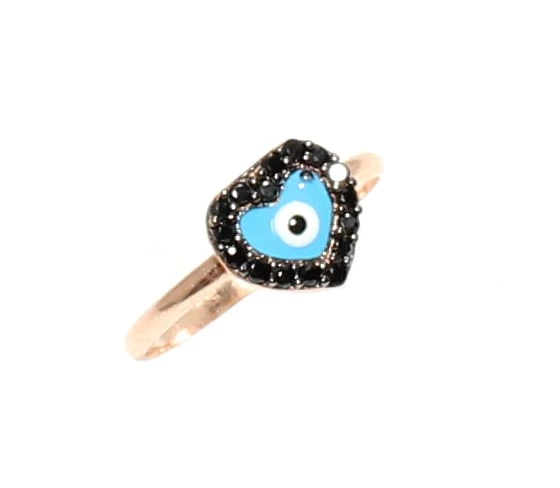 925 Ayar Gümüş Kalp Modeli Yüzük, Pembe - Siyah Taş - Resim 5