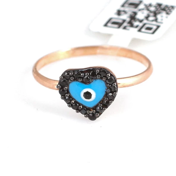 925 Ayar Gümüş Kalp Modeli Yüzük, Pembe - Siyah Taş ürün görseli