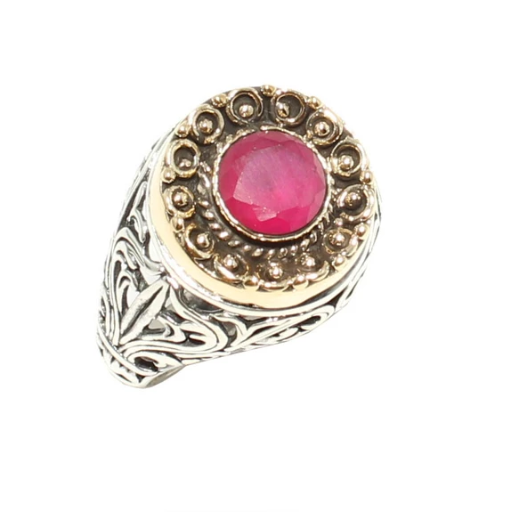 925 Ayar Gümüş ve Bronz Karışımı Yakut Taşlı Tasarım Yüzük