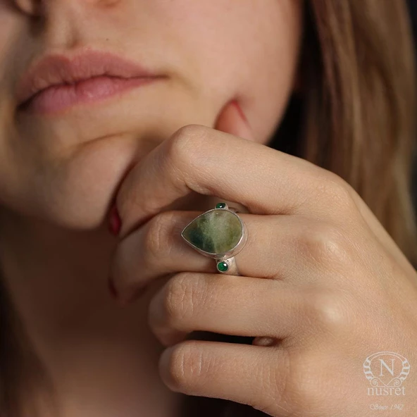 925 Ayar Gümüş Zümrüt Taşlı Yüzük - Resim 6
