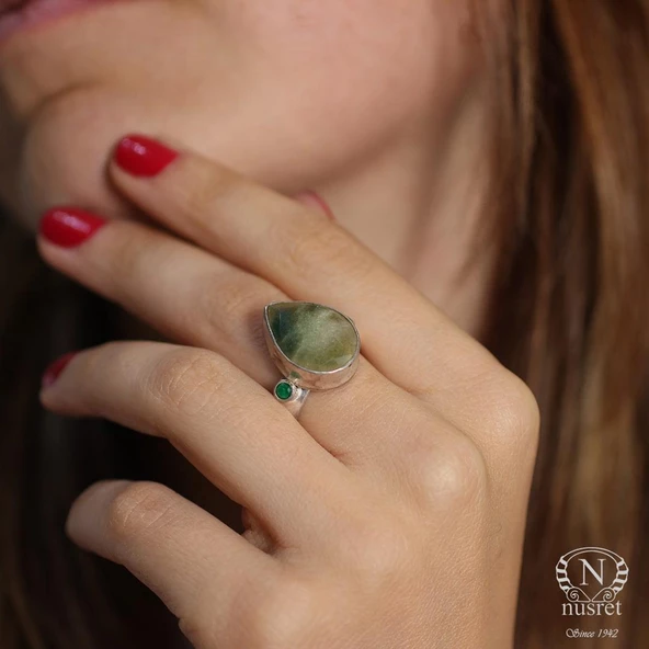 925 Ayar Gümüş Zümrüt Taşlı Yüzük ürün görseli 1