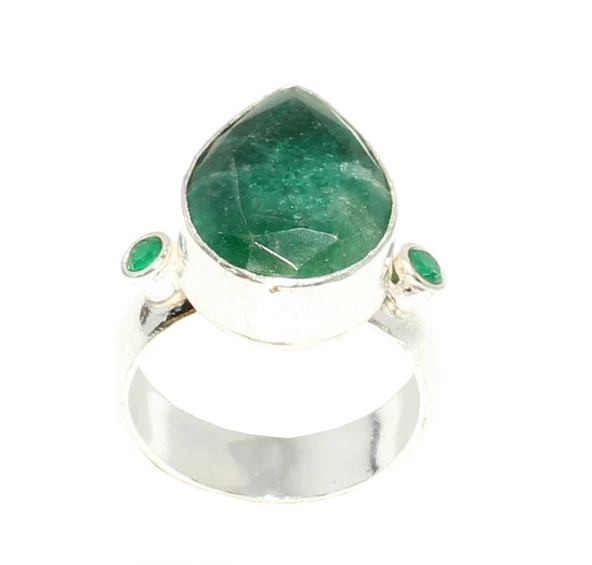 925 Ayar Gümüş Zümrüt Taşlı Yüzük - Resim 5