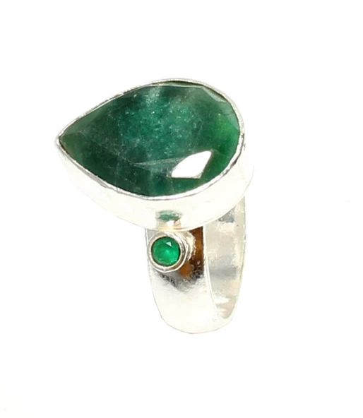 925 Ayar Gümüş Zümrüt Taşlı Yüzük - Resim 2