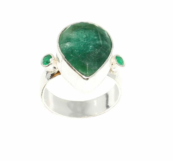 925 Ayar Gümüş Zümrüt Taşlı Yüzük - Resim 4