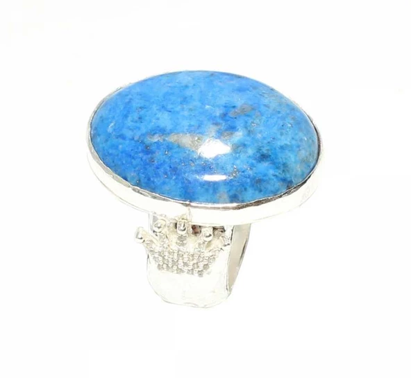 925 Ayar Gümüş Taç Ve Lapis Taşlı Yüzük - Resim 2