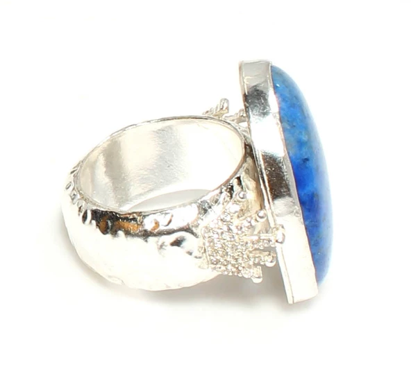 925 Ayar Gümüş Taç Ve Lapis Taşlı Yüzük - Resim 4
