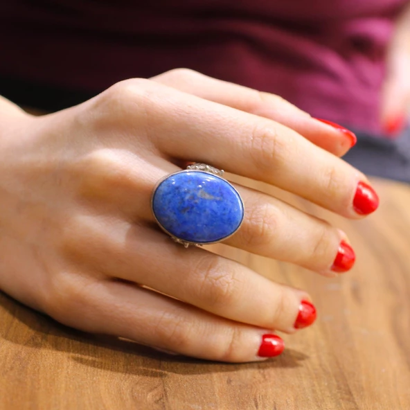 925 Ayar Gümüş Taç Ve Lapis Taşlı Yüzük ürün görseli 1