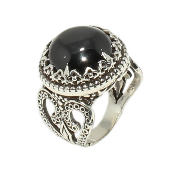 925 Ayar Gümüş Oniks Taşlı Tasarım Yüzük ürün görseli