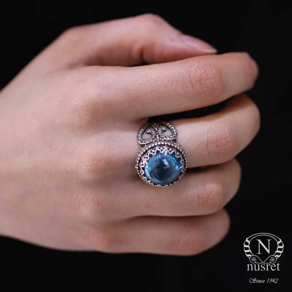 925 Ayar Gümüş Akuamarin Taşlı Tasarım Yüzük ürün görseli