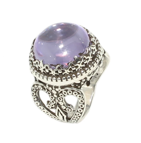 925 Ayar Gümüş Ametist Taşlı Tasarım Yüzük - Resim 3