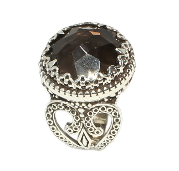 925 Ayar Gümüş Smoki Kuvars Taşlı Tasarım Yüzük - Resim 2