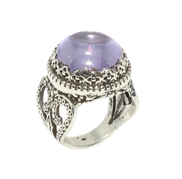 925 Ayar Gümüş Ametist Taşlı Tasarım Yüzük - Resim 2