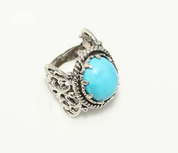 925 Ayar Gümüş Konstantinapol Tasarım Firuze Taşlı Yüzük - Resim 3