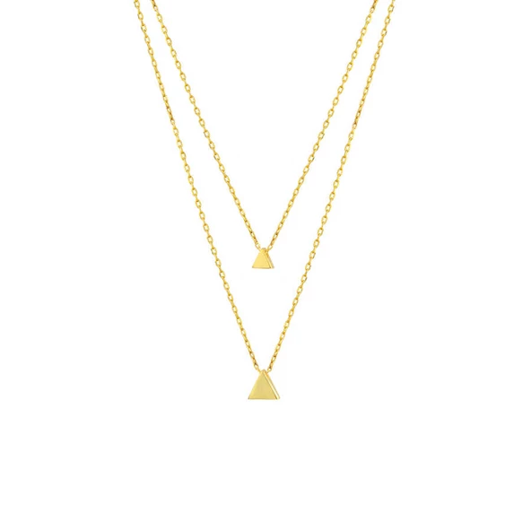 925 Ayar Gümüş İkili Üçgen Kolye - Resim 5
