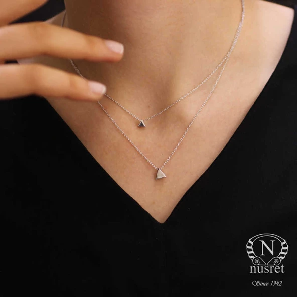 925 Ayar Gümüş İkili Üçgen Kolye ürün görseli
