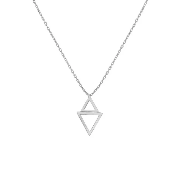 925 Ayar Gümüş Çift Üçgen Kolye - Resim 2