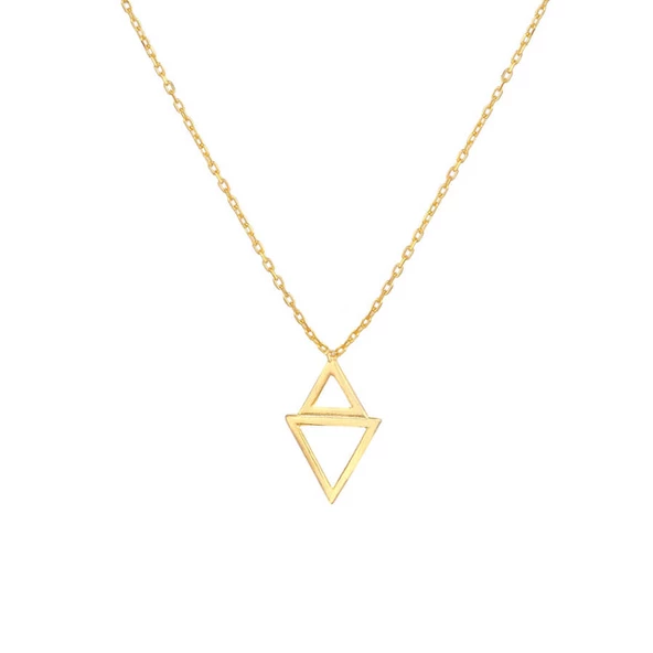 925 Ayar Gümüş Çift Üçgen Kolye - Resim 3