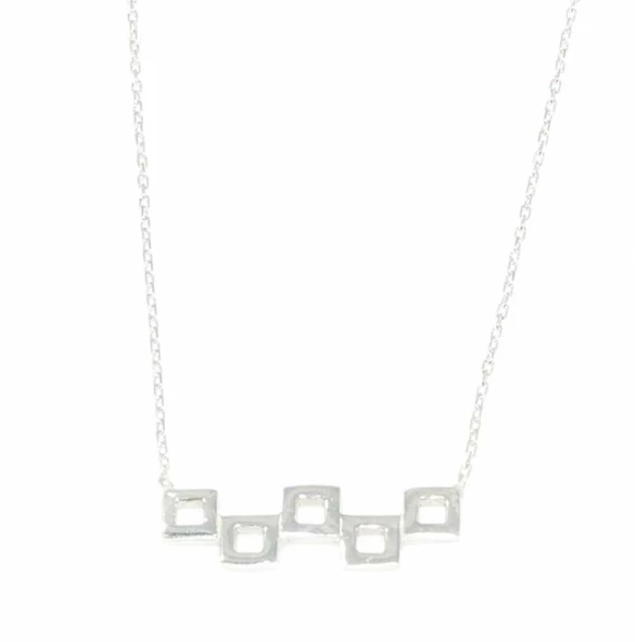 925 Ayar Gümüş Minik Kareler Kolye - Resim 8